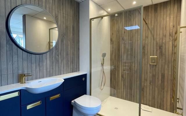 Wet Room Shower Enclosure And Fitted Unit With Basin And Back To Wall Pan