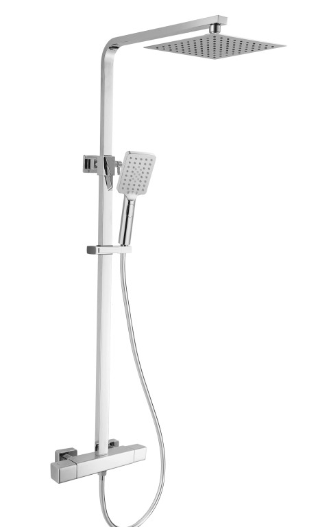 RAKSHW60061 - RAK Ceramics Compact Round Exposed Thermostatic Shower Column with Fixed Head and Shower Kit in Chrome